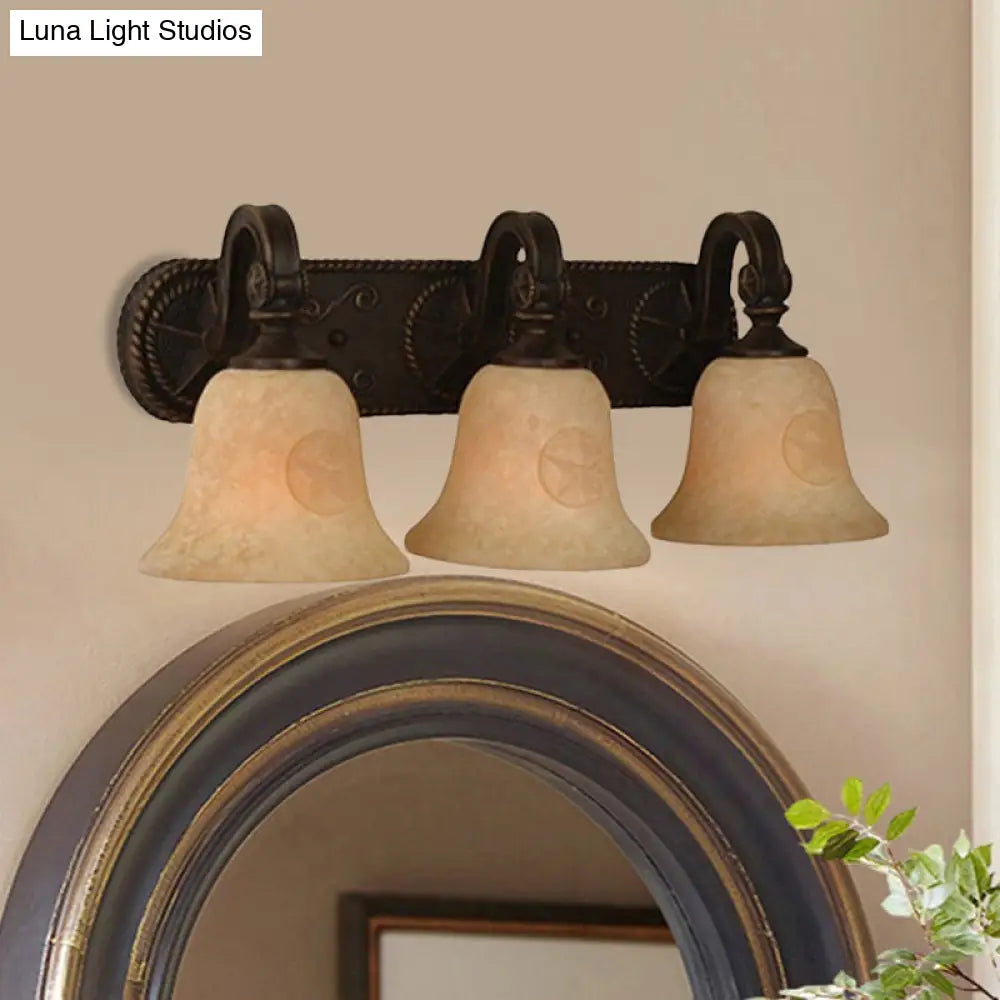 Classic Glass Bell Bathroom Wall Light Fixture - 3/4 Lights Red Brown Make-Up Lighting