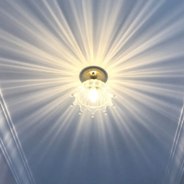 Classic Glass Ceiling Light Fixture W/ Brass Lamp Holder For Corridors / Crown