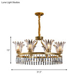 Classic Gold Flared Chandelier With Clear Crystals - 5/8 Bulb Ceiling Pendant