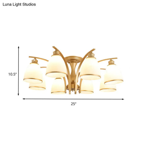 Classic Gold Semi Flush Mount Ceiling Light Fixture With Opal Glass Shades – 3/5/8 Lights For