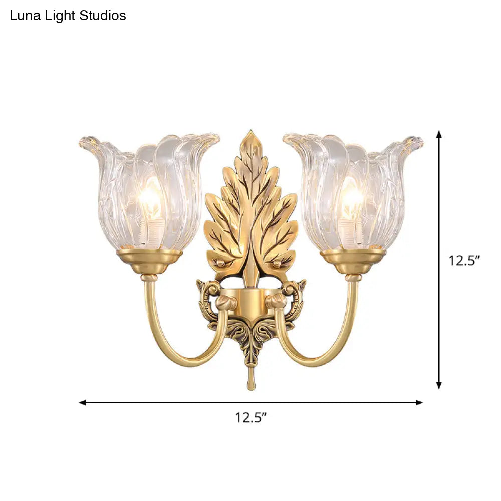 Classic Gold Wall Sconce With Clear Fluted Glass - Bloom Living Room Mount Light