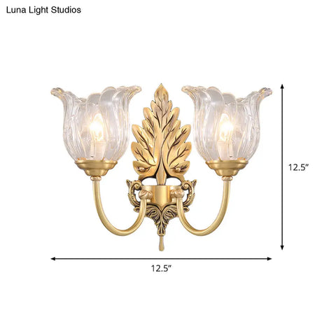 Classic Gold Wall Sconce With Clear Fluted Glass - Bloom Living Room Mount Light