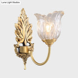 Classic Gold Wall Sconce With Clear Fluted Glass - Bloom Living Room Mount Light