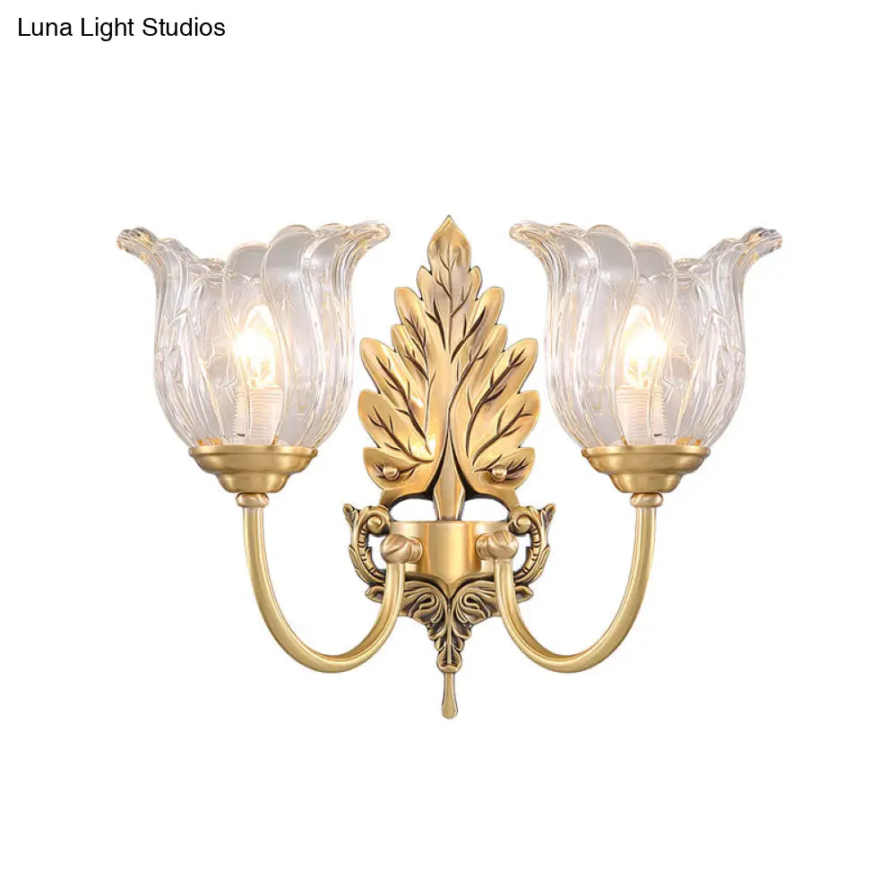 Classic Gold Wall Sconce With Clear Fluted Glass - Bloom Living Room Mount Light