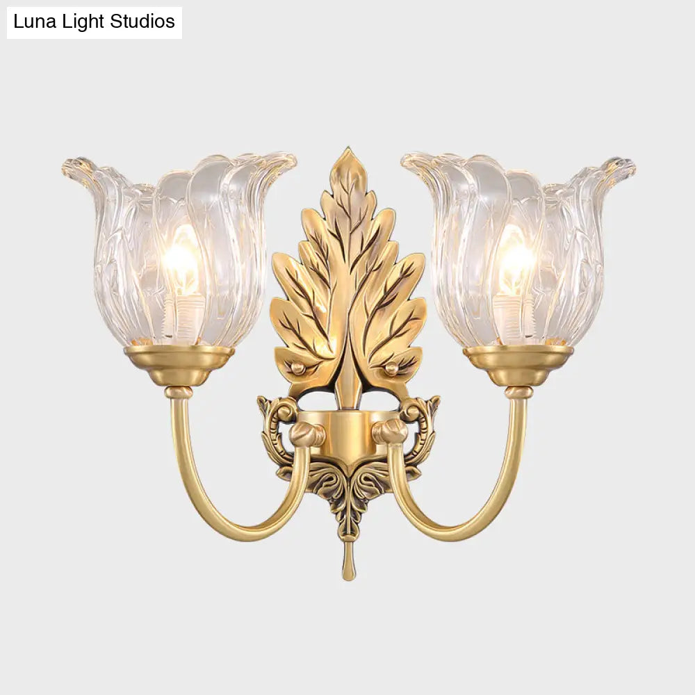 Classic Gold Wall Sconce With Clear Fluted Glass - Bloom Living Room Mount Light