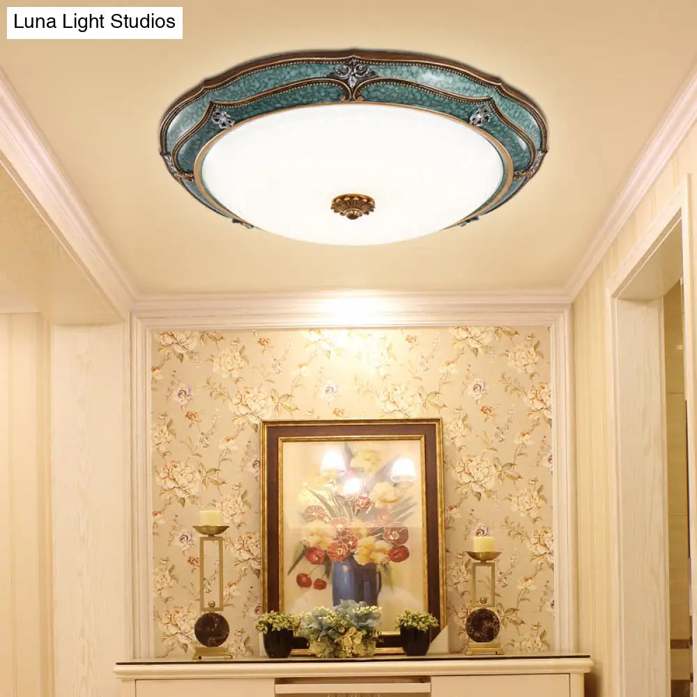 Classic Green Led Flush Mount Lamp With Milky Glass Ideal For Living Room Ceiling Lighting