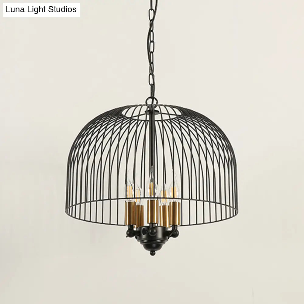 Classic Metal Birdcage Chandelier - 5 Lights Black Hanging Fixture For Dining Room Ceiling