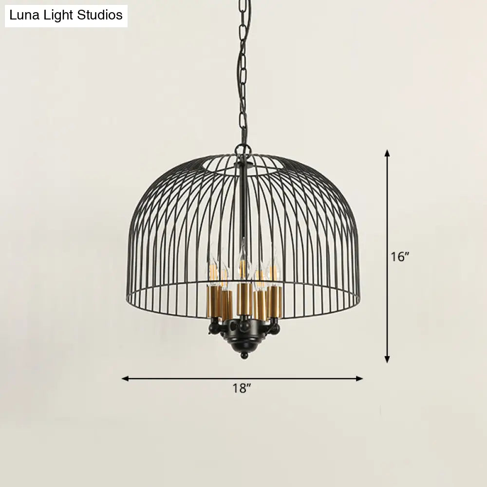 Classic Metal Birdcage Chandelier - 5 Lights Black Hanging Fixture For Dining Room Ceiling