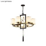 Classic Metal Cylinder Chandelier - 6/8/10 Lights Living Room Pendant Lighting In Black And Gold