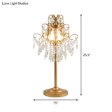Classic Metal Gold Night Stand Lamp With Crystal Drop - Spiral Arm Bedroom Desk Lighting (3-Head)