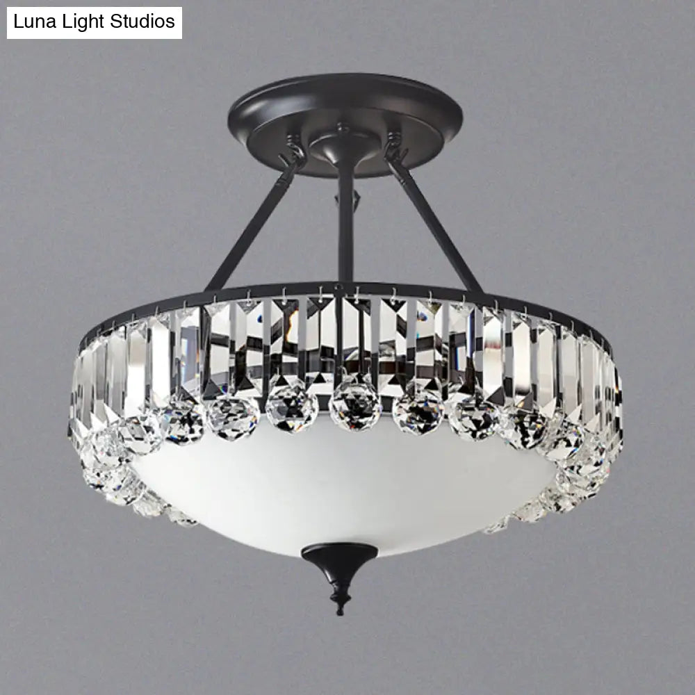 Classic Opal Glass 4 - Light Brass Flush Mount With Crystal Prism Side For Bedroom