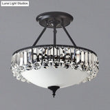 Classic Opal Glass 4 - Light Brass Flush Mount With Crystal Prism Side For Bedroom