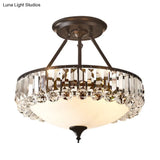 Classic Opal Glass 4 - Light Brass Flush Mount With Crystal Prism Side For Bedroom