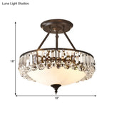 Classic Opal Glass 4 - Light Brass Flush Mount With Crystal Prism Side For Bedroom
