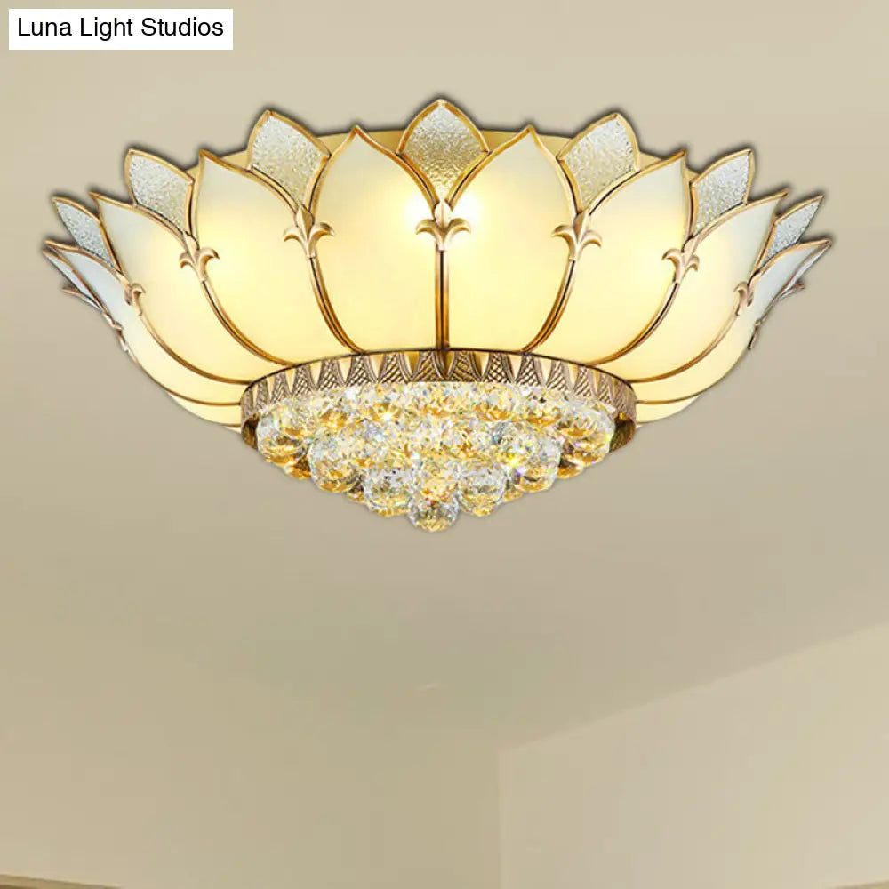 Classic Opal Glass Flush Mount With Gold Scalloped Design - 6 Light Fixture For Living Room Lighting