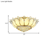 Classic Opal Glass Flush Mount With Gold Scalloped Design - 6 Light Fixture For Living Room Lighting
