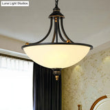 Classic Pendant Light Fixture With Cream Glass Black Chandelier And 3-Light Bowl Shade