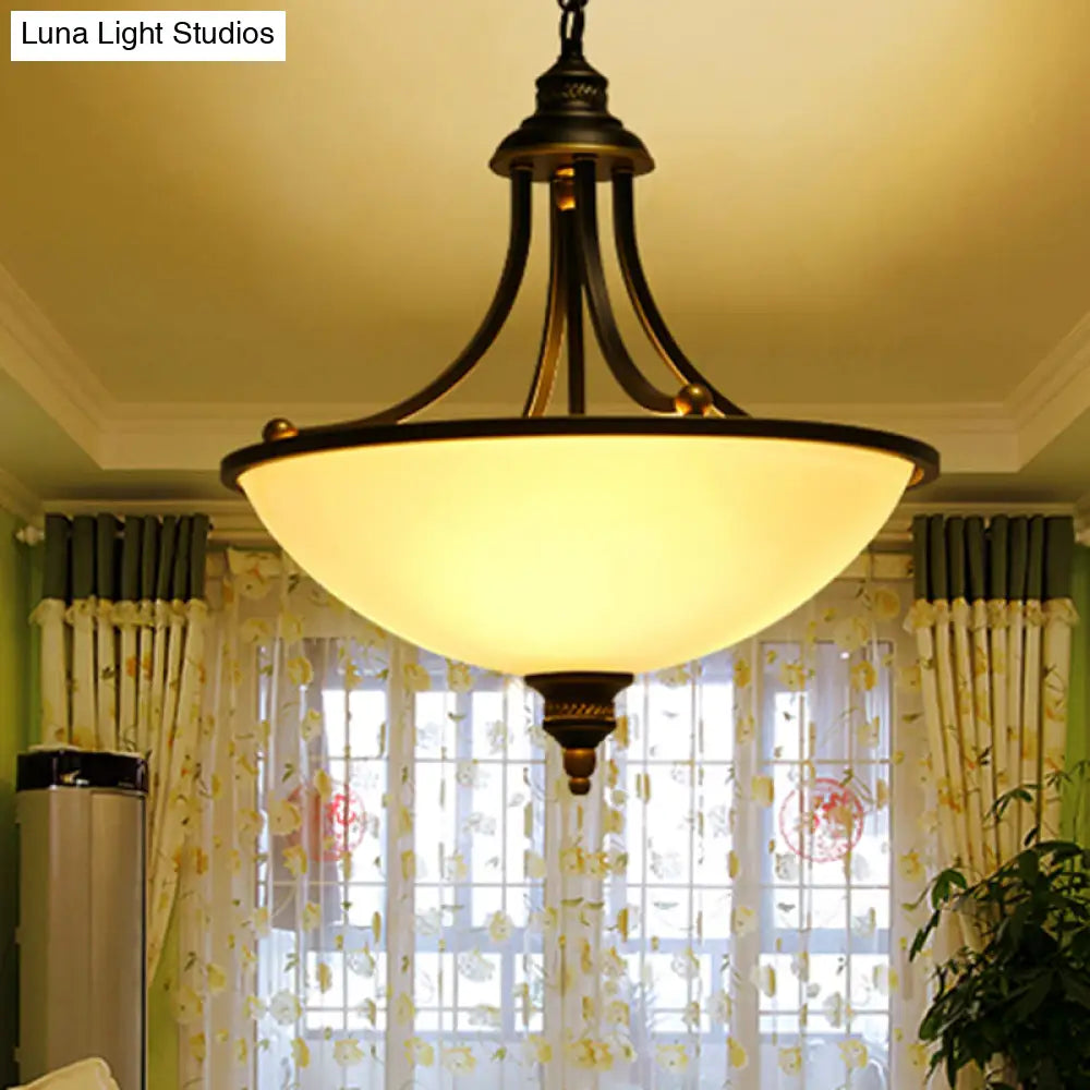 Classic Pendant Light Fixture With Cream Glass Black Chandelier And 3-Light Bowl Shade