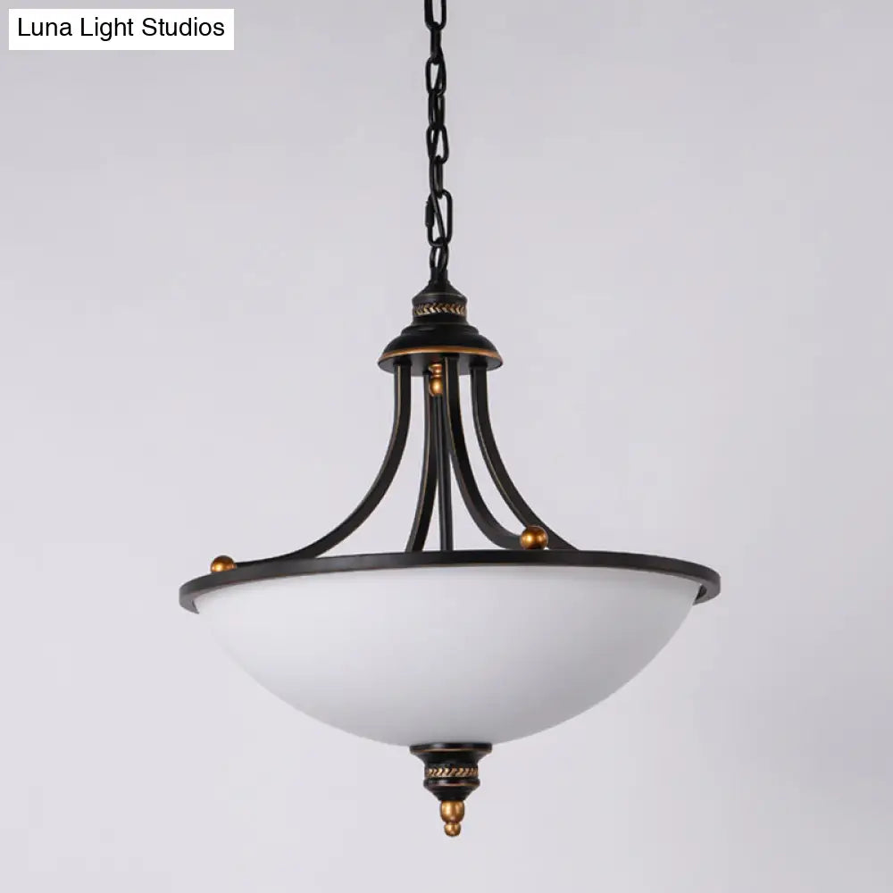 Classic Pendant Light Fixture With Cream Glass Black Chandelier And 3-Light Bowl Shade