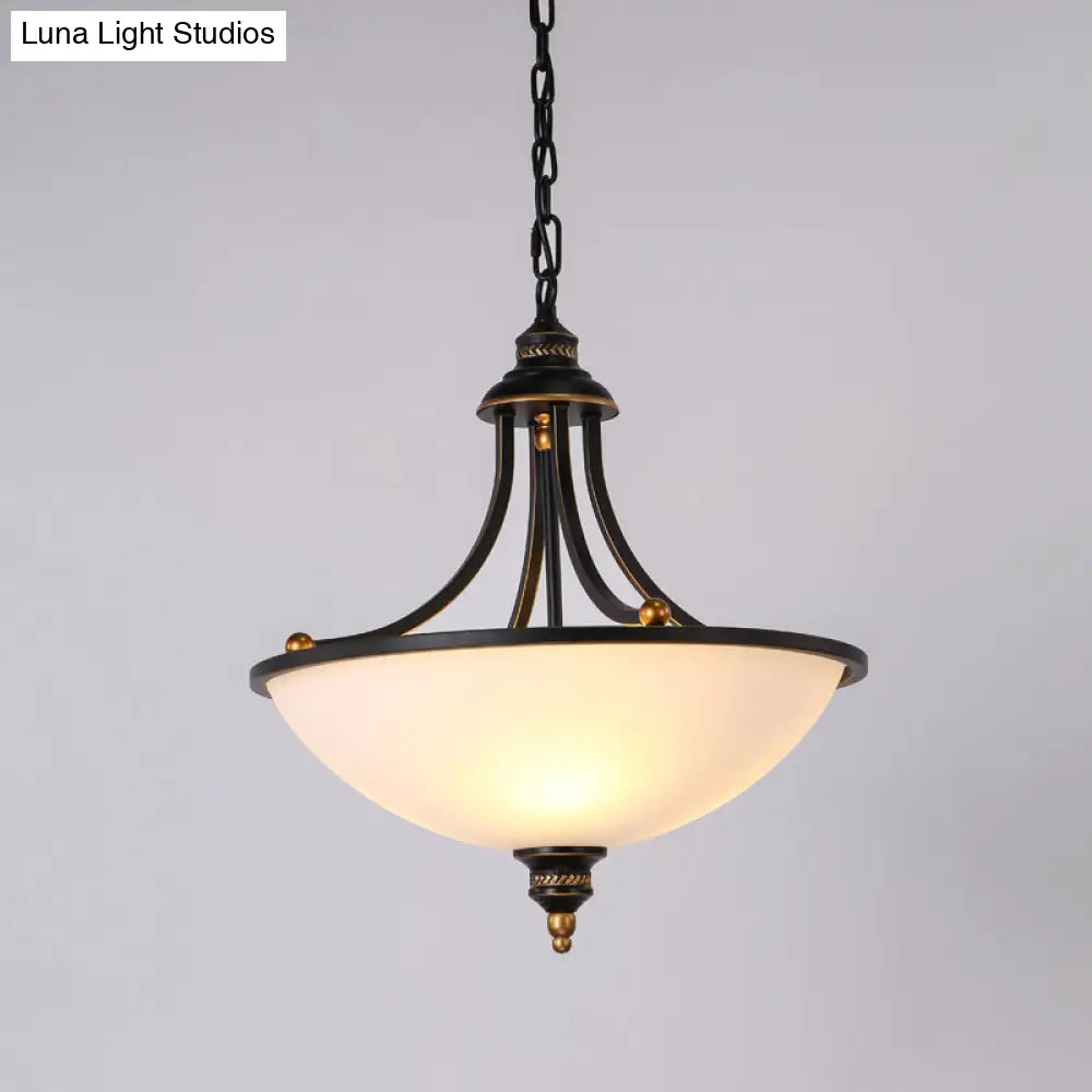 Classic Pendant Light Fixture With Cream Glass Black Chandelier And 3-Light Bowl Shade