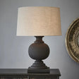 Classic Round Fabric Lamp With Wood Ball Base For Bedroom Nightstand Black