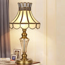 Classic Scalloped Night Table Lamp With Gold Finish And Crystal Accent