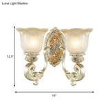 Classic Scalloped Wall Light Fixture With White Glass 1/2-Light Mount In Gold - Perfect For Bedrooms