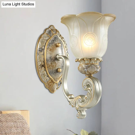 Classic Scalloped Wall Light Fixture With White Glass 1/2-Light Mount In Gold - Perfect For Bedrooms