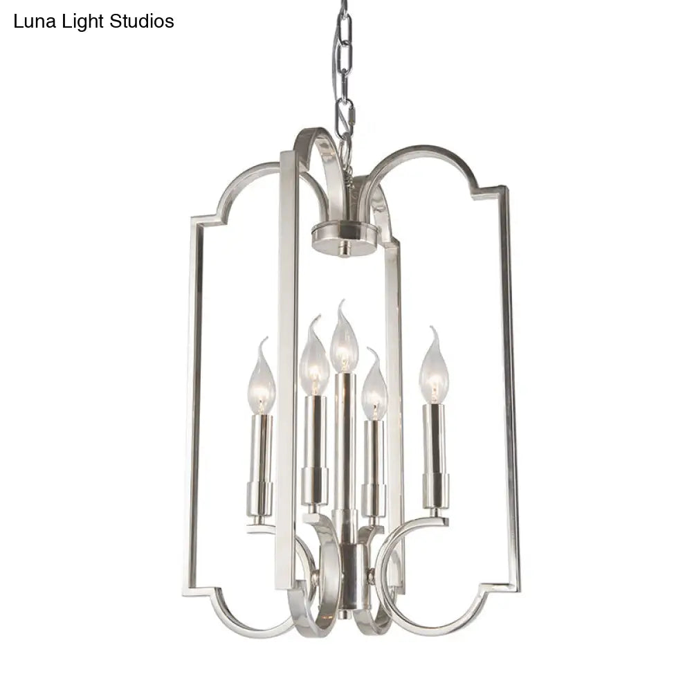 Classic Silver Candle Chandelier - Elegant Metal Pendant Light For Dining Room Ceiling