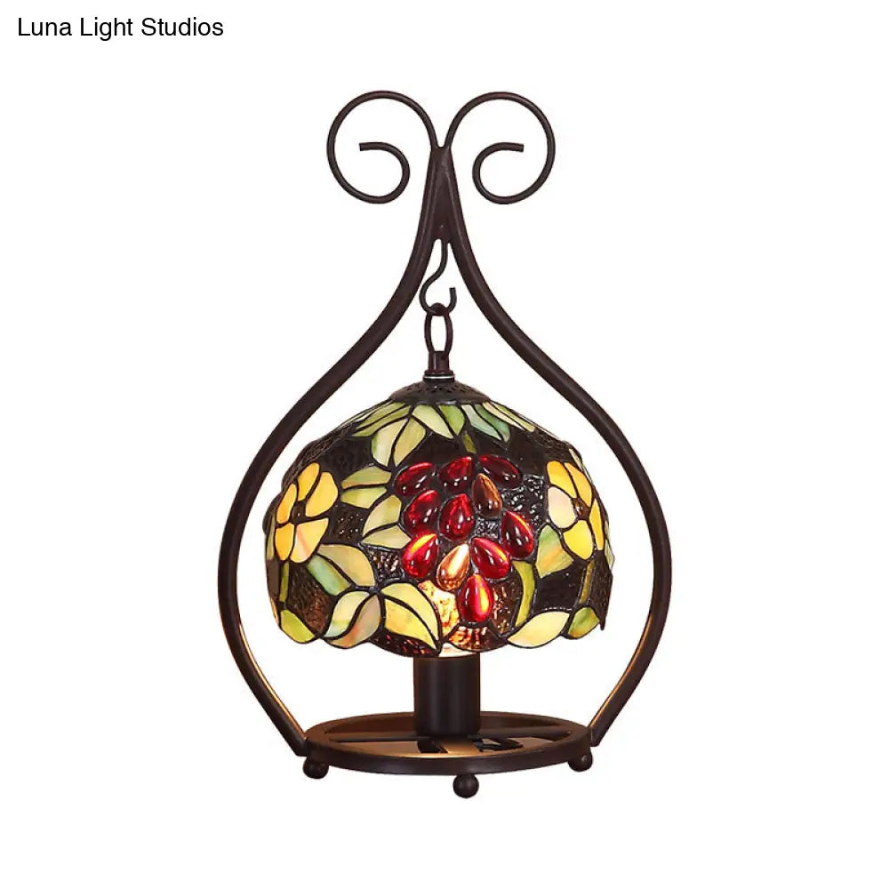Classic Stained Glass Nightstand Lamp With Green Floral And Bird Pattern - Elegant Table Lighting