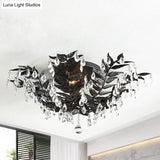 Classic Style Crystal Orb Gold/Black Semi - Flush Mount Leaf Ceiling Light For Bedroom - 10 Heads
