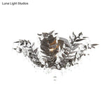Classic Style Crystal Orb Gold/Black Semi - Flush Mount Leaf Ceiling Light For Bedroom - 10 Heads
