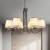 Classic Style Fabric Cone Chandelier Light 6 Heads Silver/Blue/White White-Silver