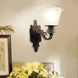 Classic Style Flared Bedroom Wall Light With Frosted Glass - Mounted Black Finish