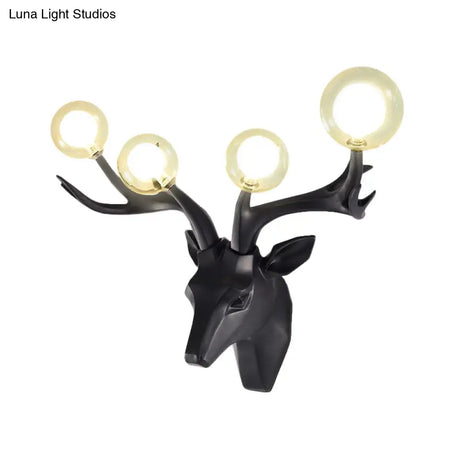 Classic Style Sika Deer Wall Lamp With Clear Crystal Shade - 4 Heads Black/White/Blue Resin For