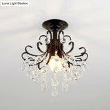 Classic Swirl Ceiling Flush Light With Crystal Ball - Single Metal Semi Mount Lighting