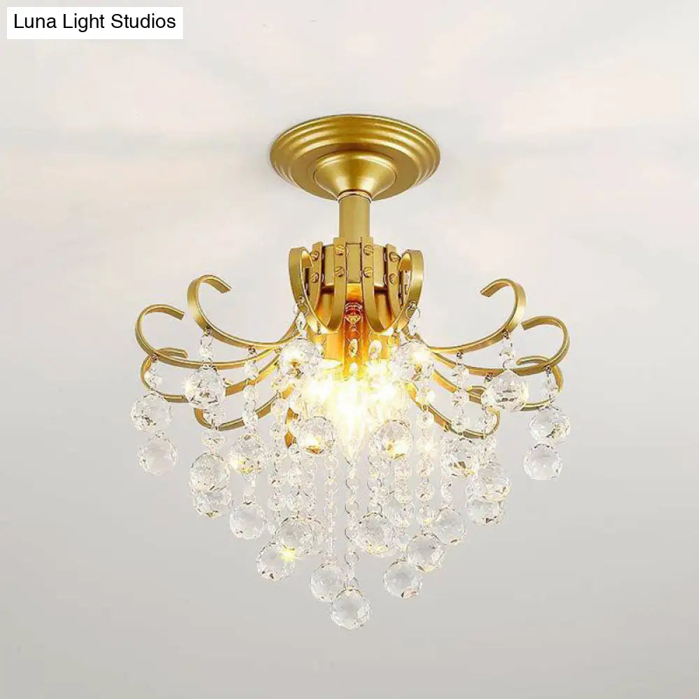 Classic Swirl Ceiling Flush Light With Crystal Ball - Single Metal Semi Mount Lighting