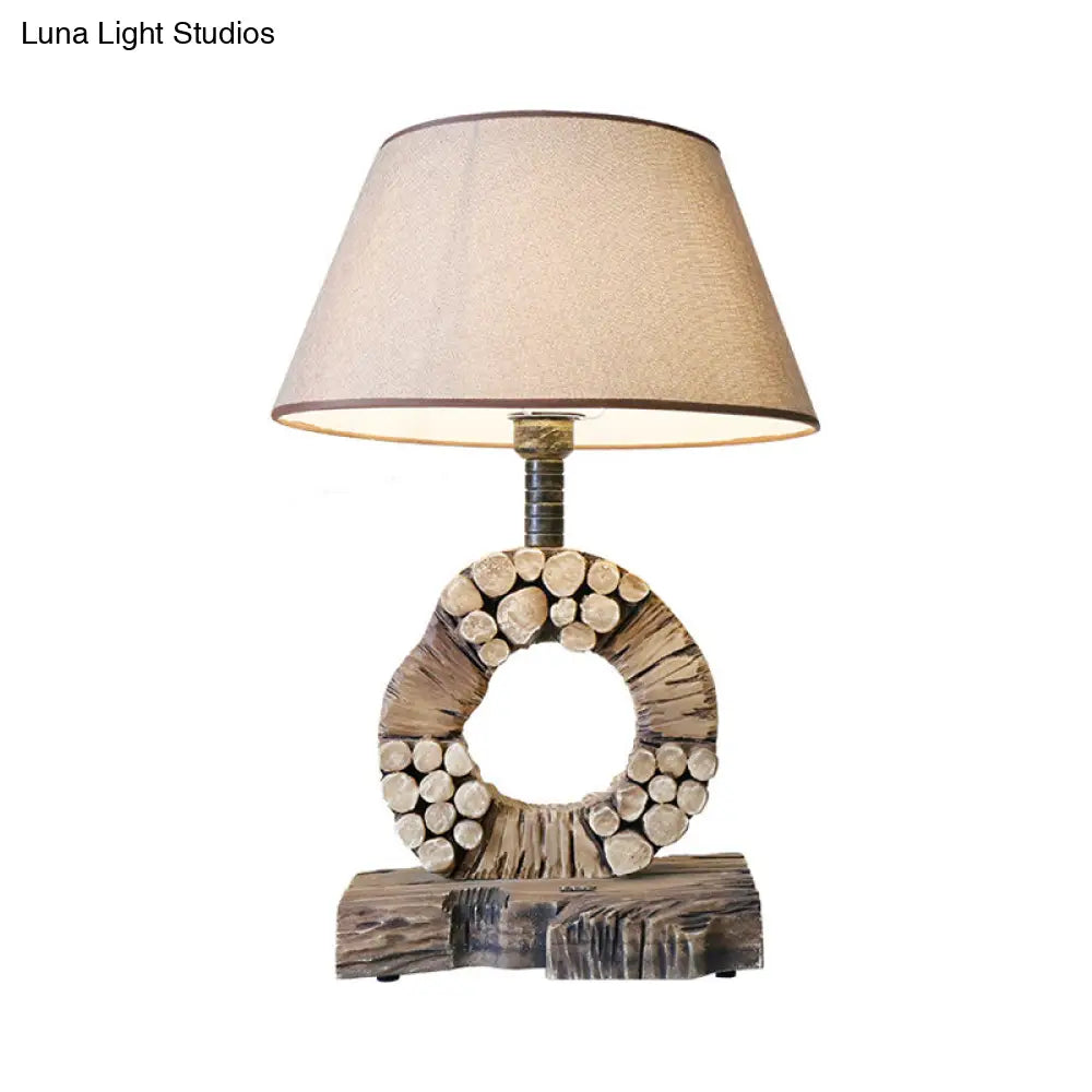 Classic Tapered Night Table Light - 1-Light Fabric Nightstand Lighting Brown With Wood Base