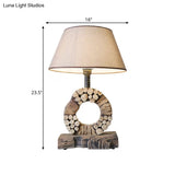 Classic Tapered Night Table Light - 1-Light Fabric Nightstand Lighting Brown With Wood Base