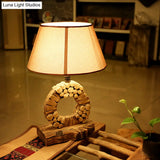 Classic Tapered Night Table Light - 1-Light Fabric Nightstand Lighting Brown With Wood Base
