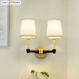 Classic Tapered Wall Mount Light Fixture - Half-Bulb Fabric Sconce In Black