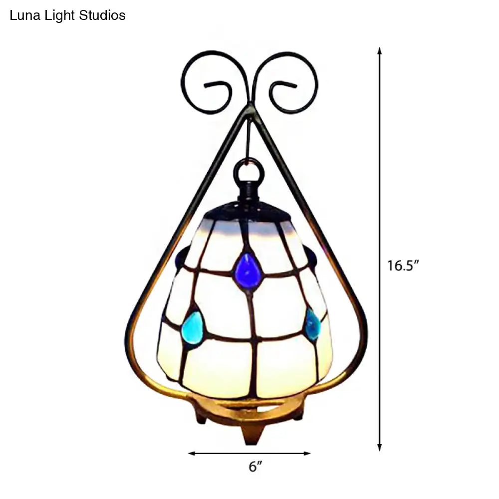 Classic Tiffany Desk Lamp With Grid Dome White/Orange Glass - Ideal For Living Room
