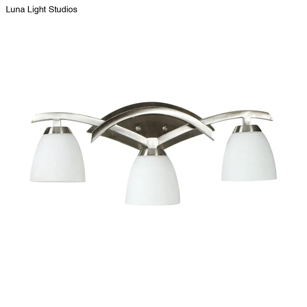 Classic Vanity Lighting Fixture: 3-Light Wall Sconce With Cone White Glass Shades
