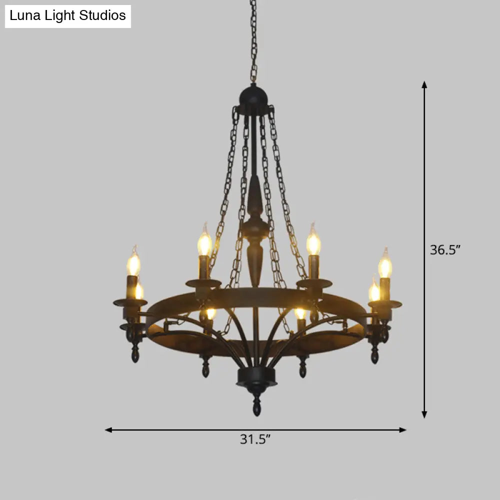 Classic Wagon Wheel Metal Chandelier: 8-Light Pendant Light For Corridor In Rust