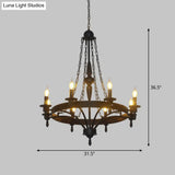Classic Wagon Wheel Metal Chandelier: 8-Light Pendant Light For Corridor In Rust