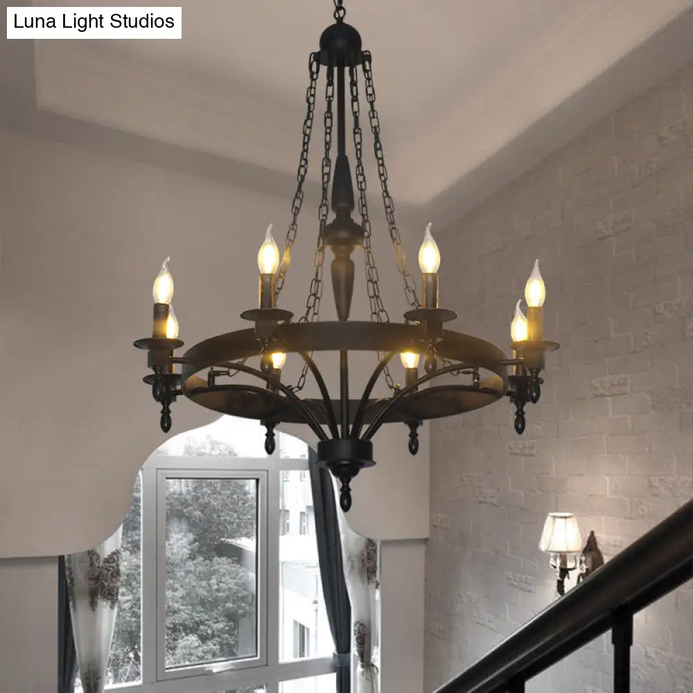 Classic Wagon Wheel Metal Chandelier: 8-Light Pendant Light For Corridor In Rust