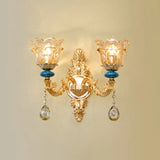 Classic Wall Light With Carved Glass Shade And Gold Finish 2 / C