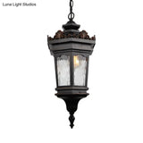 Classic Water Glass Lantern Pendant Ceiling Light In Black - 1 Head Down Lighting For Corridors
