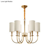 Classic White Cylindrical Pendant Chandelier - 6 Lights Fabric Shade Perfect For Living Room