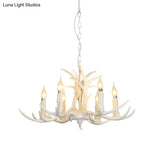 Classic White Deer Horn Resin Chandelier Pendant Light For Living Room